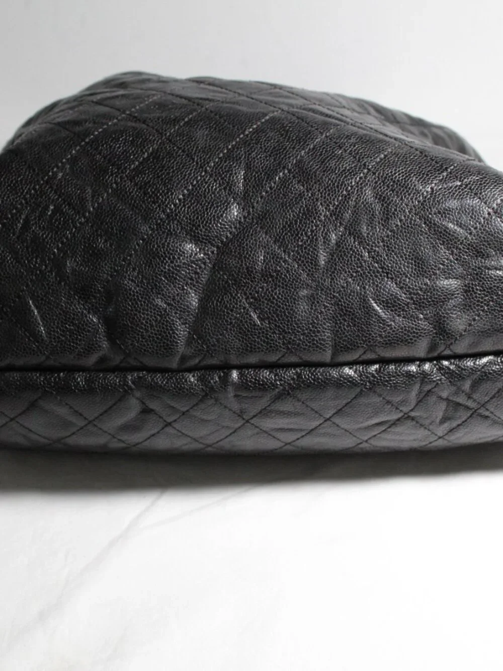 Chanel Caviar Black Hobo Quilted Elastic CC Chain Leather Strap Shopper Tote